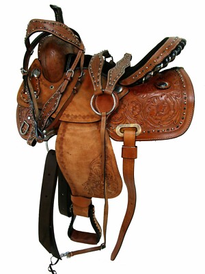 Western Barrel Racing Horse Saddle Premium Leather  with tack set 10'' to 18' in
