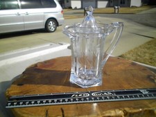 EAPG Jefferson Glass Chippendale Covered Syrup Etched Bird Lock Lid Clear 1919