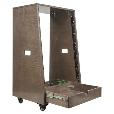Sound Town 16U DIY Slanted Studio Rack 2U Drawer Plywood Casters (SDRK-16TBD2)
