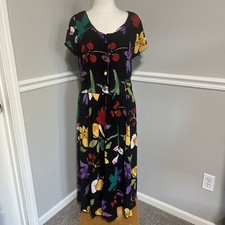 Carole Little 90s Vintage Floral Maxi Wearable Art Dress Boho Size 14