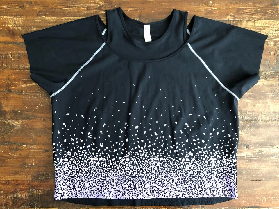 Under Armour Heat Gear Black Violet Polka Dot Top Women’s Cold Shoulder M - Image 2 of 4
