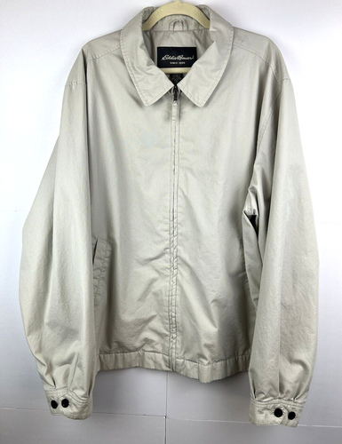 VTG Eddie Bauer Men Windbreaker Coat 2X Tall Golf Jacket Beige Cotton Lined Zip - Picture 2 of 11