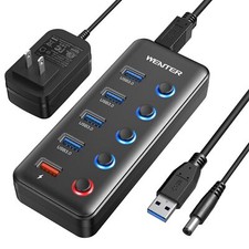 Powered USB Hub 5 Ports USB 3.0 Hub 4 Data Transfer Ports 1 Smart Charging P...
