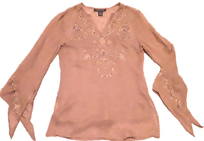 NEW Silkland 2 layer tunic in Size S: 100% Silk exterior w/ Embroidery