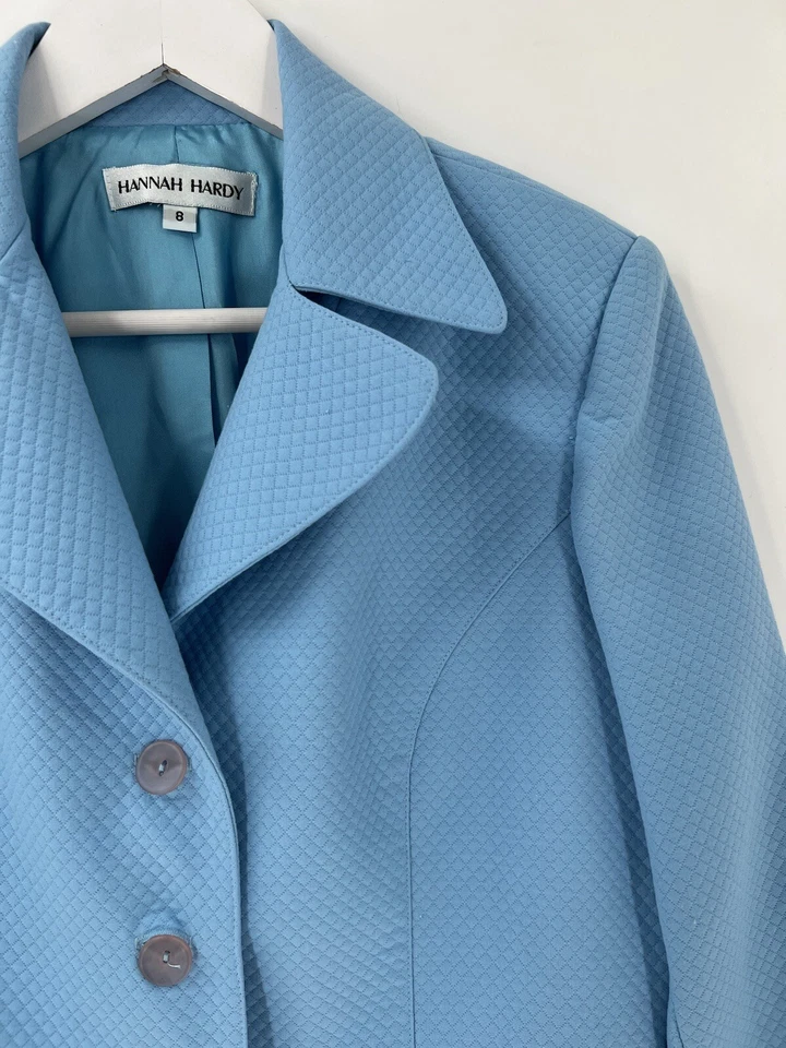 Hannah Hardy Vintage Blazer Womens 8 Medium Blue Cropped Single Breasted Career - Изображение 2 из 4