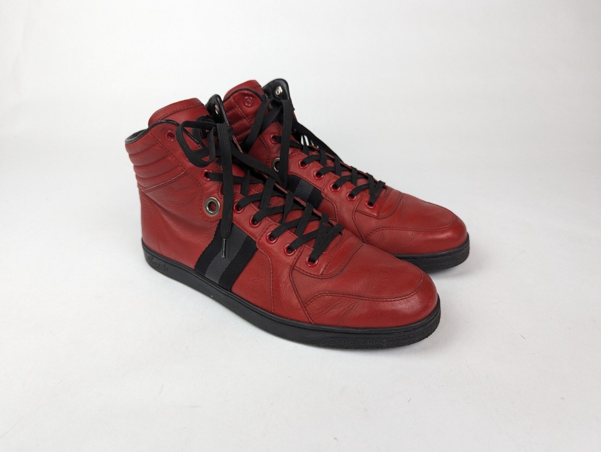 GUCCI VIAGGIO Men's Sz 8.5 US GG Web Red Leather High Top