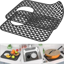 TOOVEM 2PCS Non-Slip Heat Resistant Silicone Sink Protector Mat, Side Drain