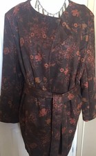 Klass Size Xl(18-20)floral Brown Autumnal Design Scuba Wrap Over Coat New Tags