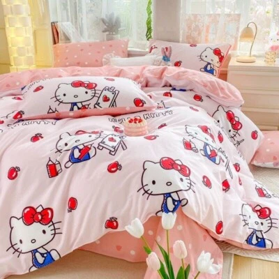 QUILITY BEDDING AU Hello Kitty Loves Apple 100% Cotton Quilt Donna Cover Sheet Bed Set 3PCS Single