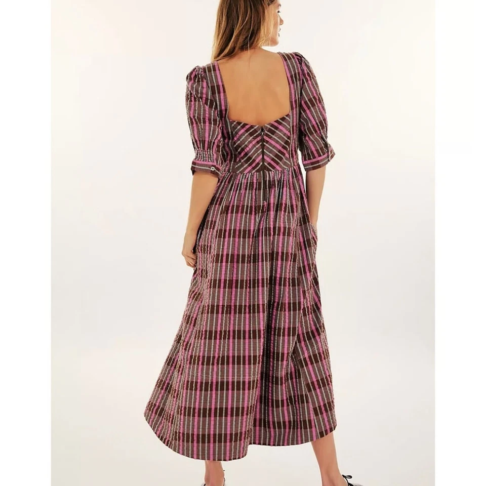 Free People Tulie Plaid Midi Dress XL 12 Women's 3/4 Sleeve Scoop Neck NEW 42052 - Image 2 of 4