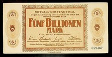 1923 Germany KIEL  5 Trillion / 5.000.000.000.000 Mark Banknote