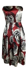 Laundry by Shelli Segal Dress Strapless with pleats red black silver Roses 2