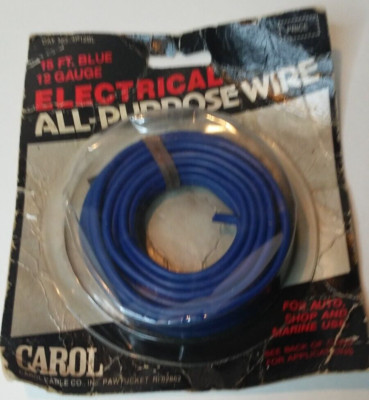 NOS Carol Cable Co. 12 Gauge Copper Primary Wire 15 ft BLUE - Marine, Auto, Shop
