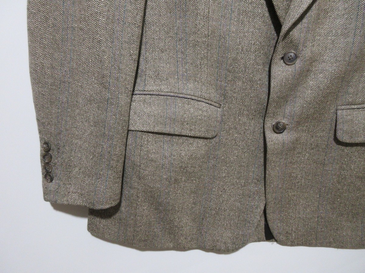 Sz 42R Burberrys' BEIGE BROWN HERRINGBONE Men's Wool Tweed Blazer