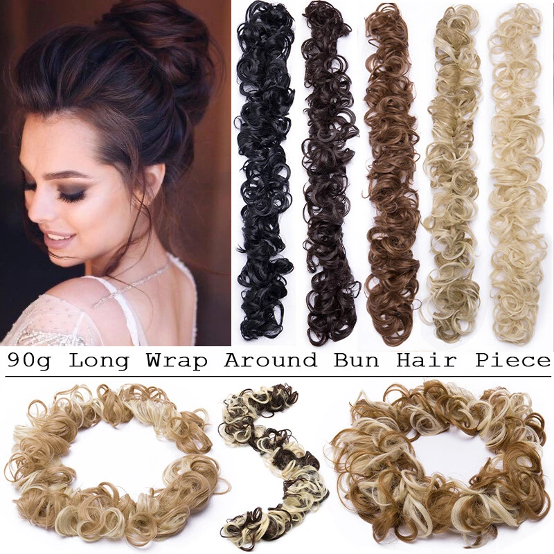厚 Updo 发片包裹 Bun Messy Scrunchie 作为真实的人类延伸卷曲美国 — 第 2/4 张图片