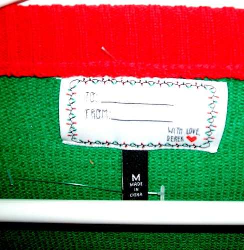 Christmas Ugly Sweater Winner M Sloth Green Cardigan Red Trim Patterned Sleeves - Picture 2 of 5