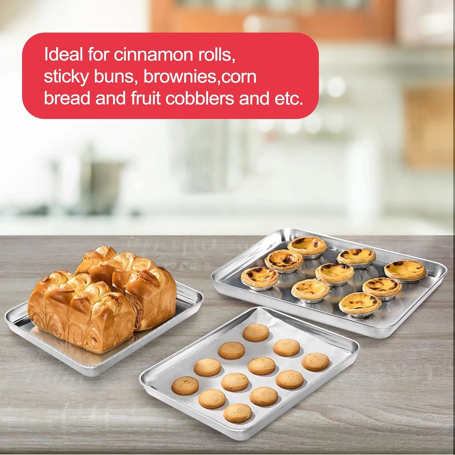 Cookie 4 Sheets Toaster Oven Pans Baking Sheets for Oven, Easy Clean & Non-Stick