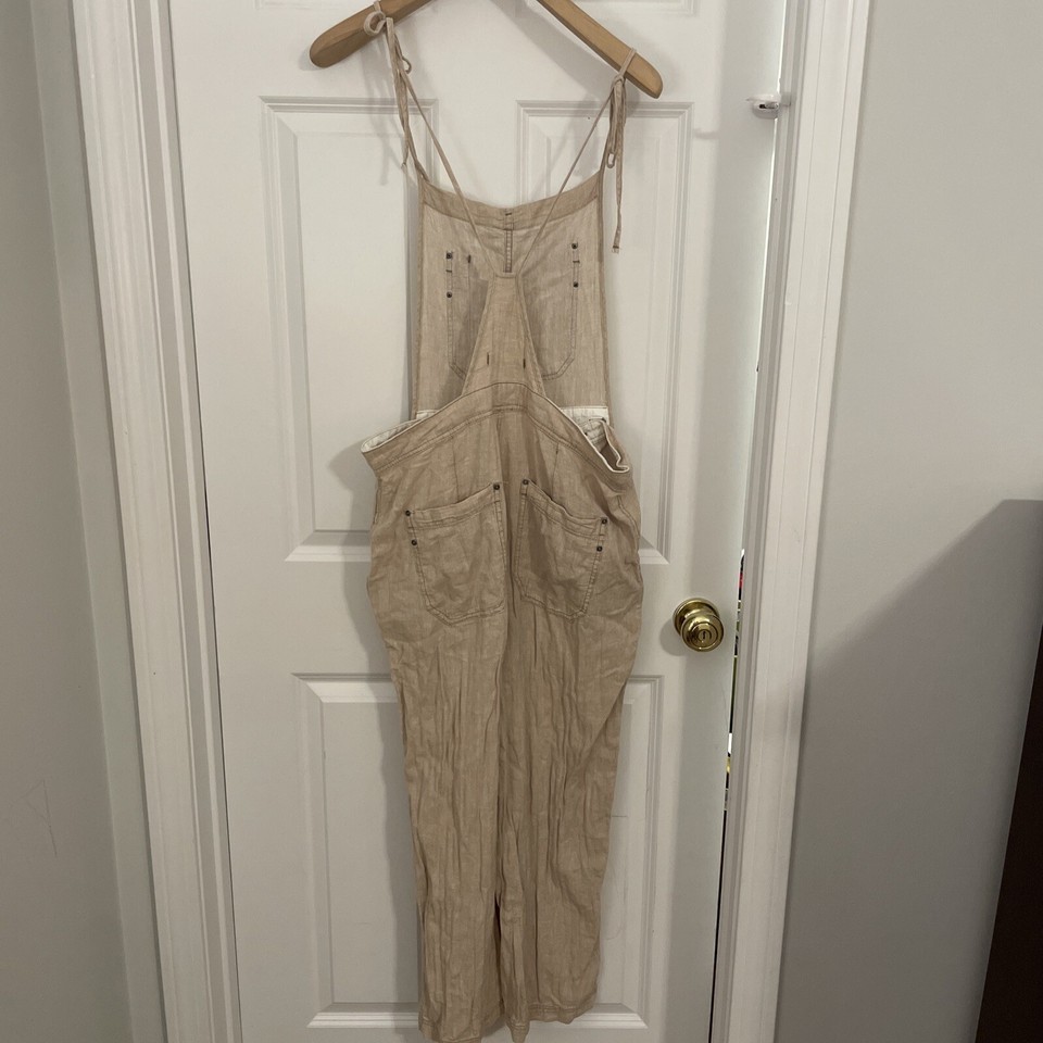 Free People Linen Beige String Strap Overalls Medium | eBay