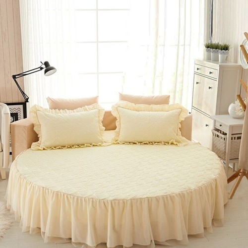 Round Fitted Sheet Cotton Quilted Bedspread Non-slip Mattress Cover Bed Skirts - Picture 3 of 37