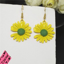 Hot Fashion Lady Yellow Enamel Cute Girl Sun Flower Women Stand Earrings