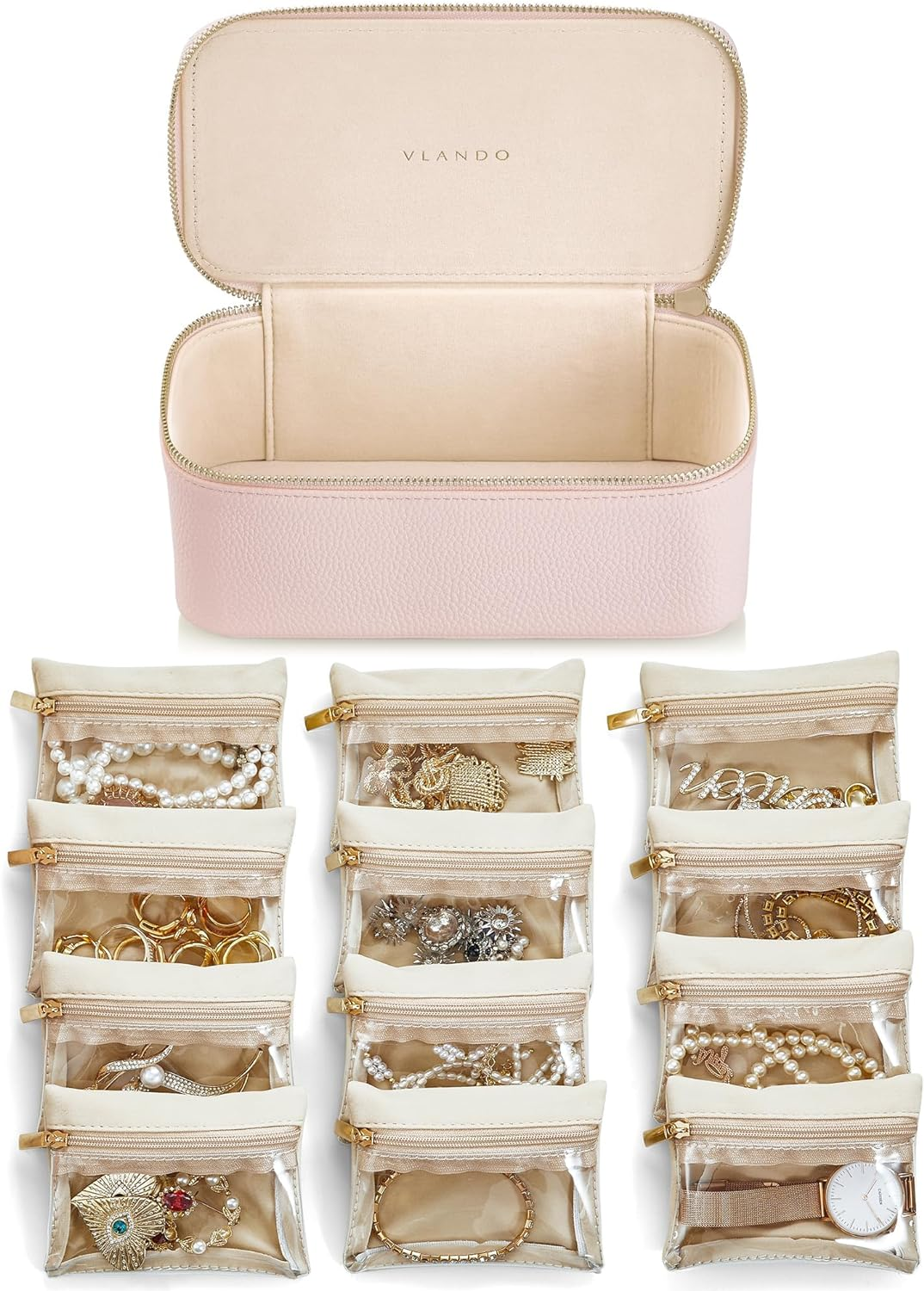 Compact 12-Piece Velvet Jewelry Travel Organizer with Storage Bags-image