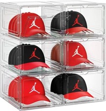 6 Pack Hat Organizer Box Stackable Clear Baseball Caps Holder Box Container NEW