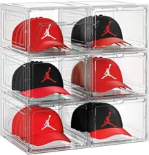 6 Pack Hat Organizer Box Stackable Clear Baseball Caps Holder Box Container NEW