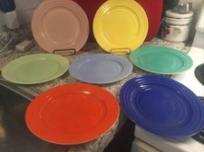 Lot 7 Hazel Atlas Moderntone Platonite Multi Color Pastel 9  Dinner Plates