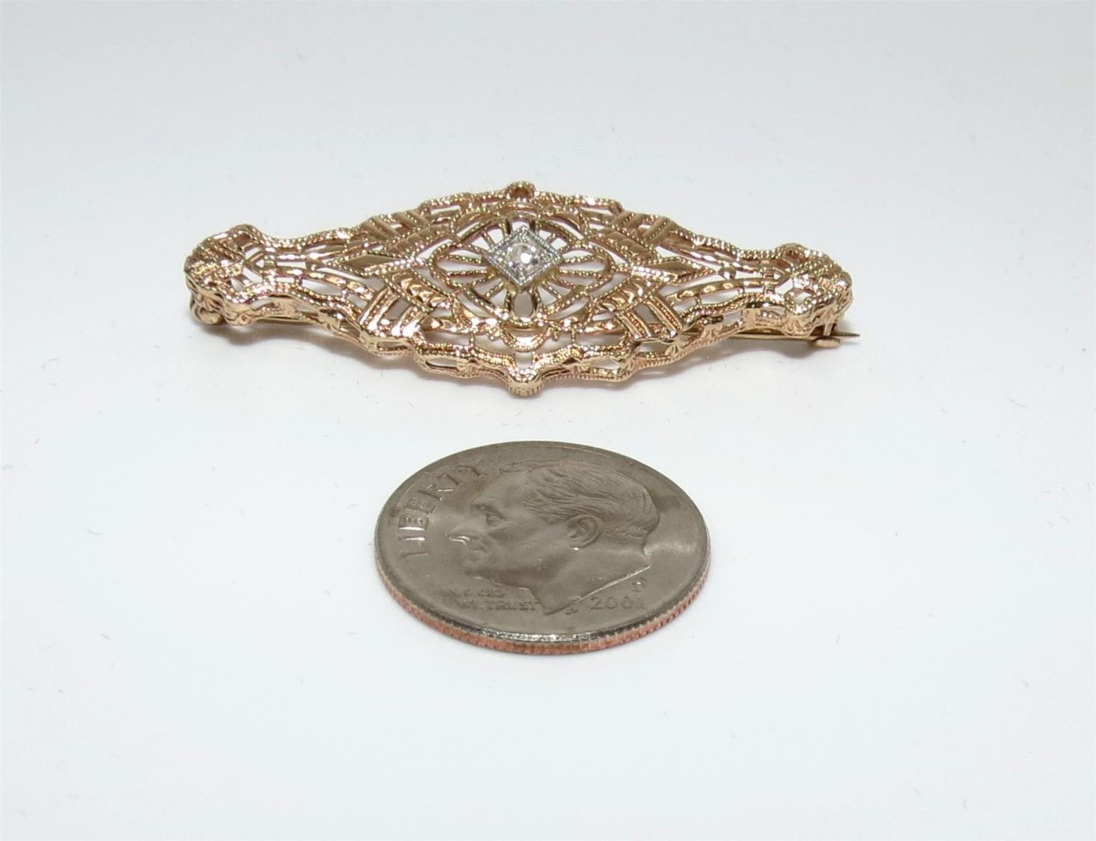 Antique Art Deco 14k yellow gold and diamond brooch | eBay