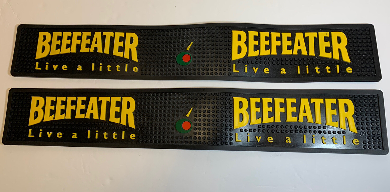 (2) Beefeater Gin Rubber Bar DRIP MATS Spill Guard Man Cave Drip Mat