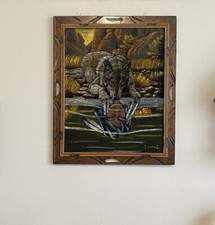 Sanchez Black Velvet Painting Wolf Native American Woman Reflection wood frame