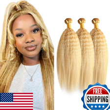 Highlight Honey Blonde Yaki Straight Human Hair Bundles 18 20 22 Inch