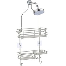 Stainless Steel Shower Caddy Over Head with Soap Dish and Hooks Large Capacity