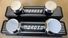 Rare Moroso 68381 Sb Chevy Valve Covers W4 Clamp-on Breathers Blackaluminum