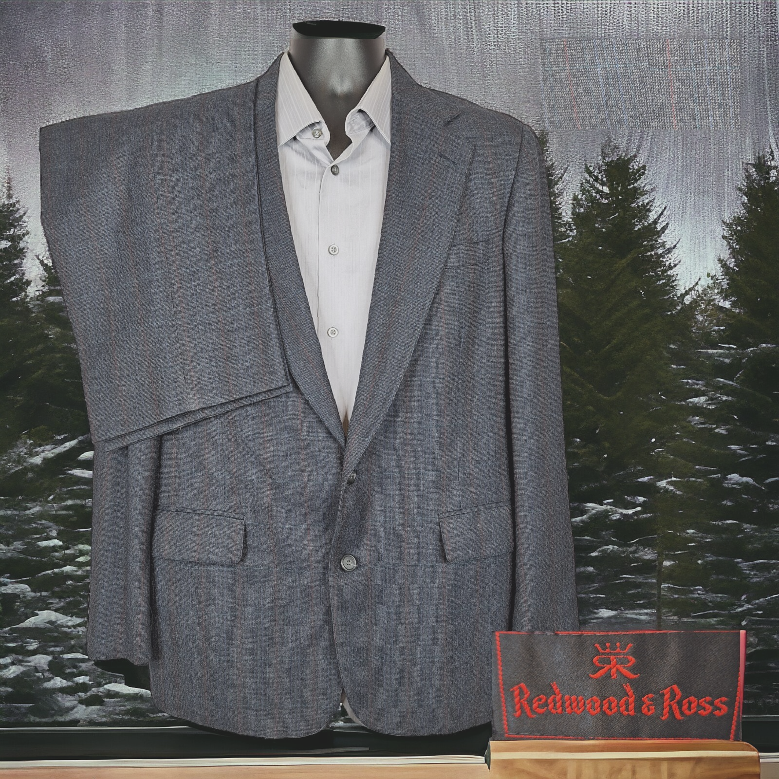 Redwood & Ross 2 Piece Suit Mens 42R 36X29 Gray Plaid Wool
