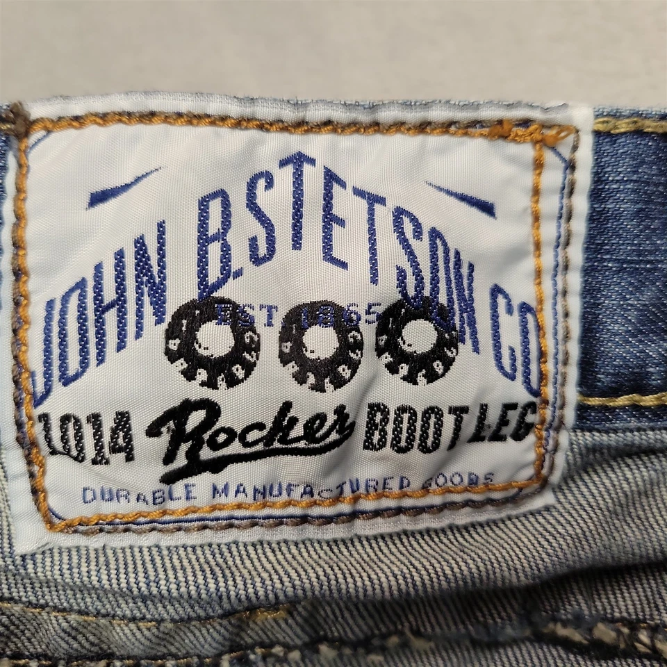 Jeans John B Stetson Hombres 30x34 Azul Denim Rocker Bota Pierna Occidental 100% Algodón Foto 3 de 4