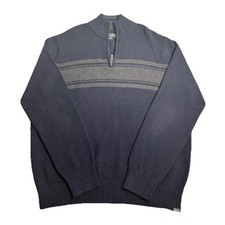Vintage Eddie Bauer Y2K Sweater Men's XL Blue Gray Knit Pullover 1/4 Zip Cotton