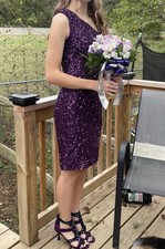 Women s Purple Sequin Short Homecoming/Prom Dress One Sleeve Sz Small Pullover