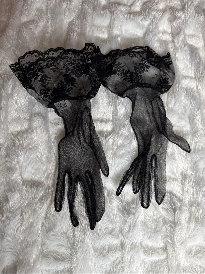 Guantes THALHIMERS negros de colección con puño de encaje GRANDES Foto 2 de 4