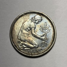 Germany / 50 Pfennig / 1950-D ( Munich Mint ) BIN76 / Vintage Foreign World Coin