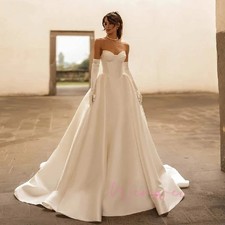 Customized Elegant Ivory Satin Wedding Dresses A-Line Bridal Gowns Vintage HOT