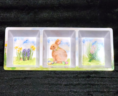 Easter Bunny Floral Triple Section Divided Melamine Serving Tray Dish 15'' Buffet