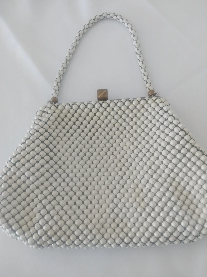 Whiting and Davis Vintage Alumesh White Beaded Purse Bag - Image 2 of 3