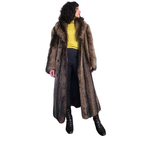 Vintage 70s Fur Coat Silver Tipped Raccoon Womens Large / Mens Medium