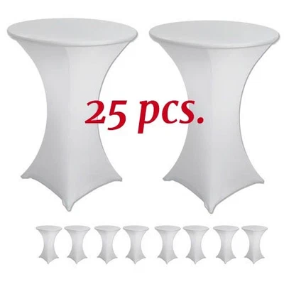 BANQUET TABLES PRO 25 Pack- 30 x 42 White Stretch Spandex Highboy Table Cover - Case Pack Wholesale