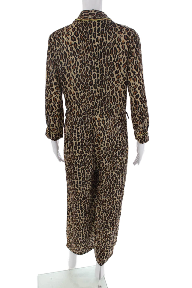 Mono Le Superbe para mujer manga larga cuello en V satinado estampado de leopardo marrón talla 4 Foto 3 de 4