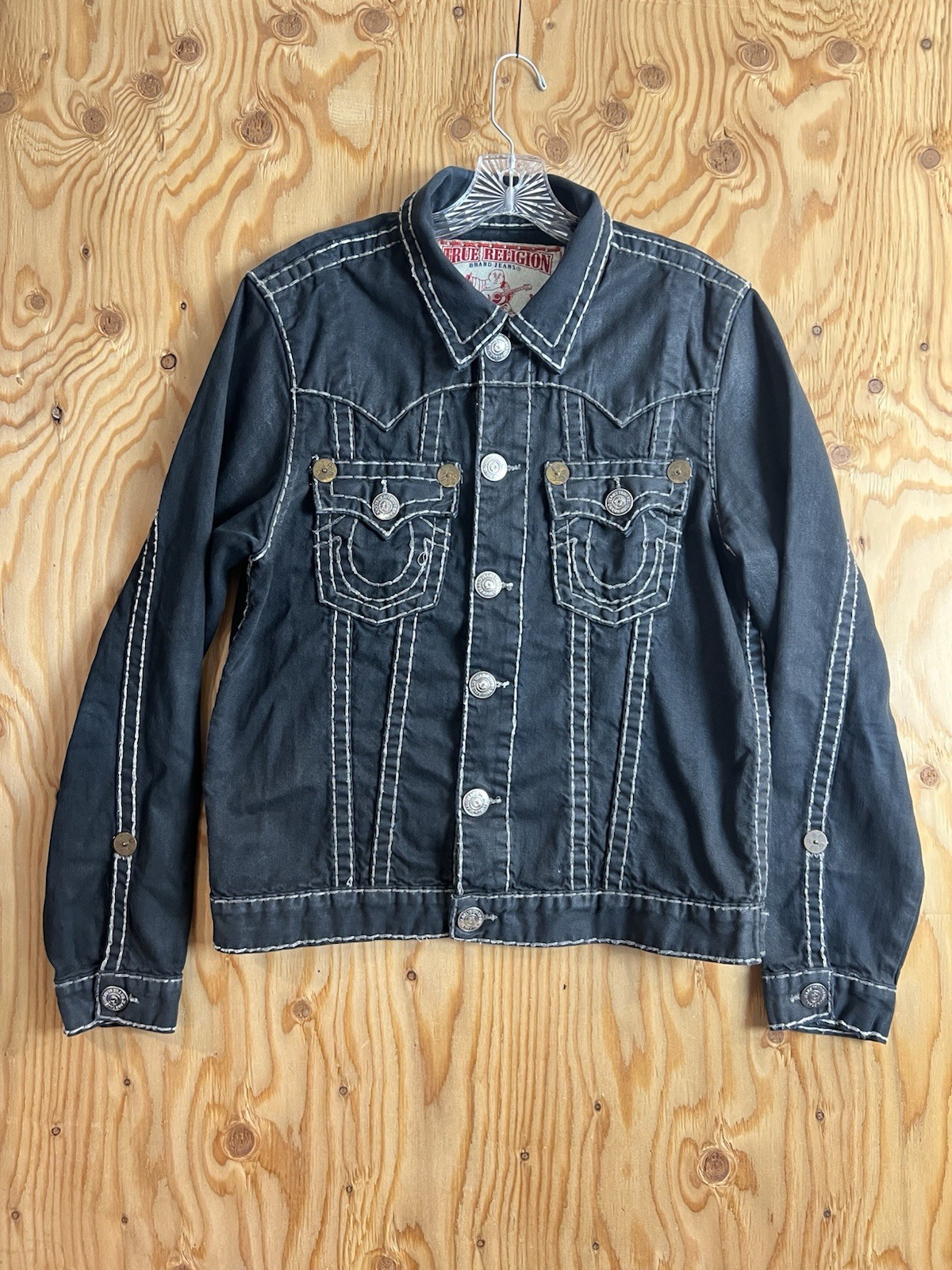 True Religion Jean Jacket Black White Mens L  Jimmy Super T Denim Chief Keef