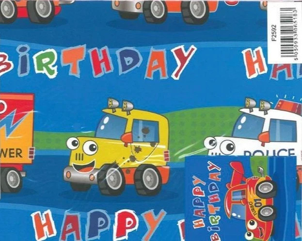 Giftwrap + Tags 2 Sheets 2 Tags Gift Wrap Present Wrapping Paper CARS Emergency