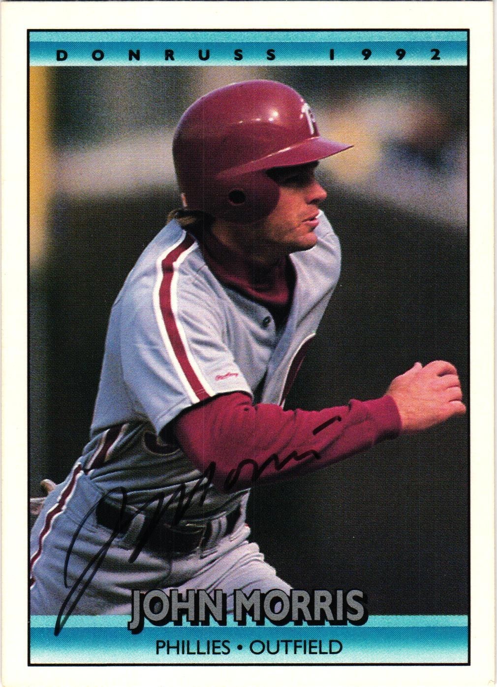 92 JOHN MORRIS Signed 1992 Donruss MLB Baseball Card AUTO PHILLIES