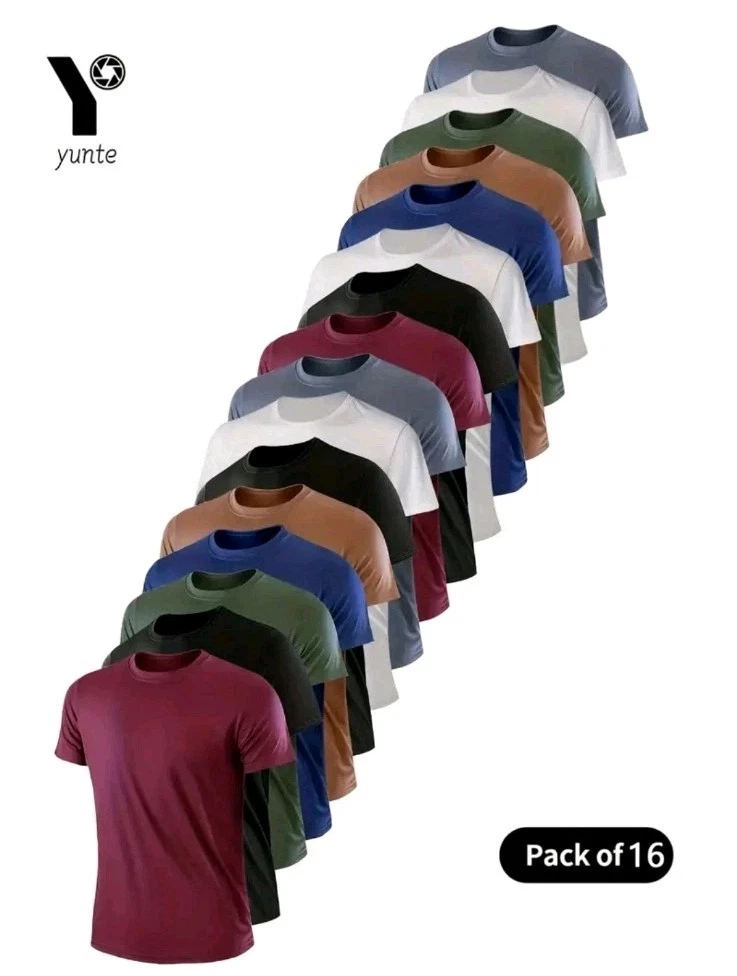 15 pc Men's Quick-Dry T-Shirts - Breathable, Sweat Absorbent Short Sleeve Shirts